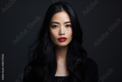 Portrait of a young beautiful Asian woman wearing red lipstick © Jasmina