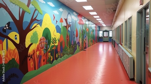 Children's Art Projects Transform the School Corridor into a Gallery of Young Talent