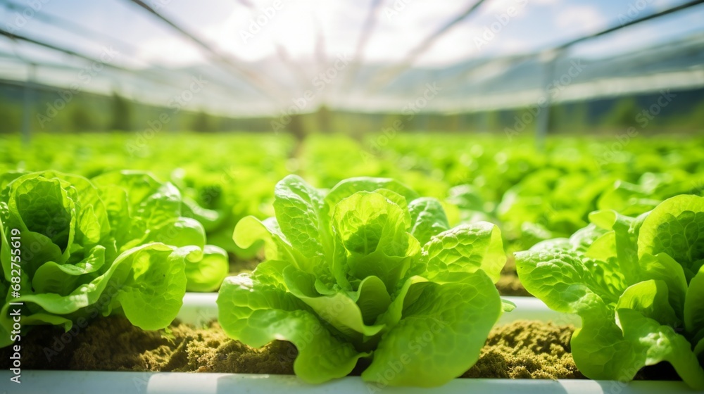 Cultivated Lettuce in a Greenhouse, Bursting with Freshness Cultivated Lettuce in a Greenhouse, Bursting with Freshness