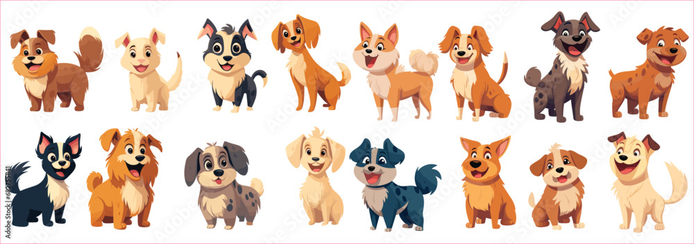 Funny cartoon dogs characters. Dogs collection, Cute dogs, Set vector dogs - obrazy, fototapety, plakaty 