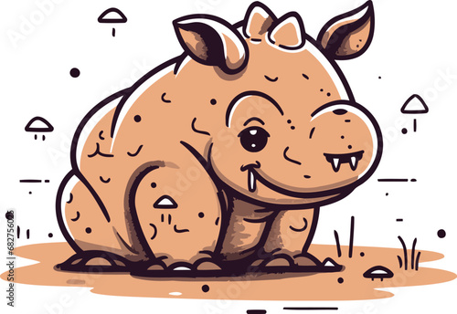 Cute cartoon rhinoceros vector illustration on white background