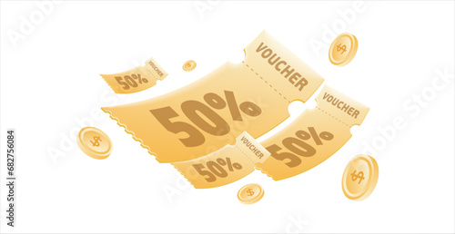 Voucher card cash back template design with coupon code promotion. Premium special price offers sale coupon.