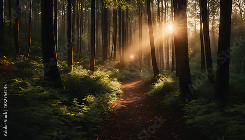 a path through the woods leading to the sun