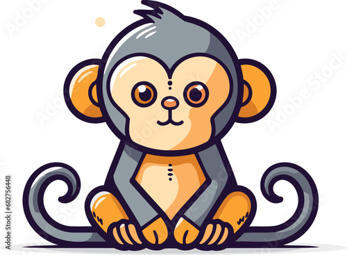 Cute monkey cartoon character vector illustration in doodle style