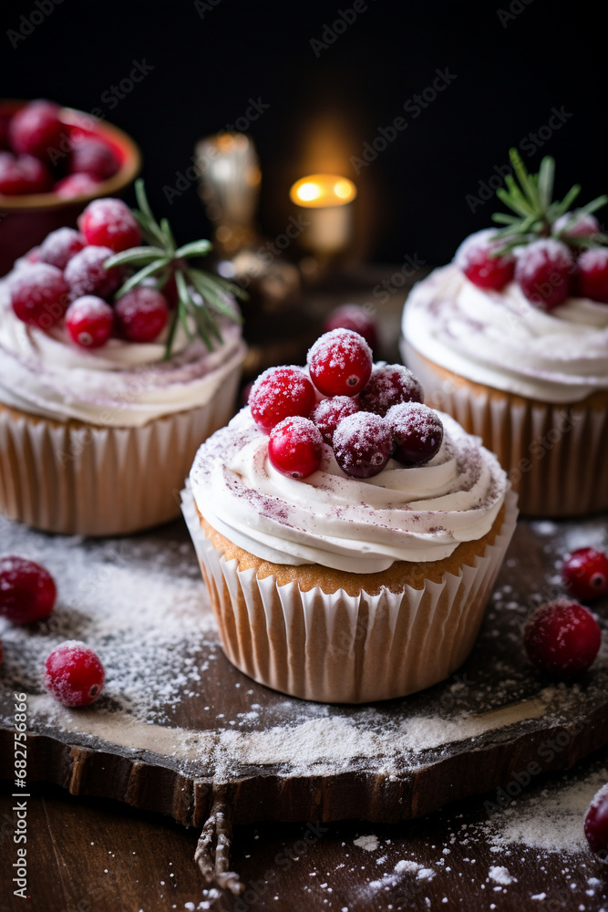Seasonal Delight: Christmas or Thanksgiving Cupcakes featuring Cinnamon, Cranberries, and Sugared Toppings
