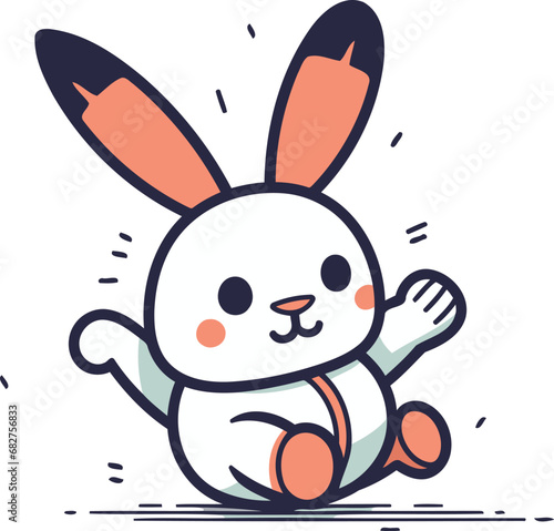 Cute cartoon bunny sitting on the floor vector line art illustration © byMechul