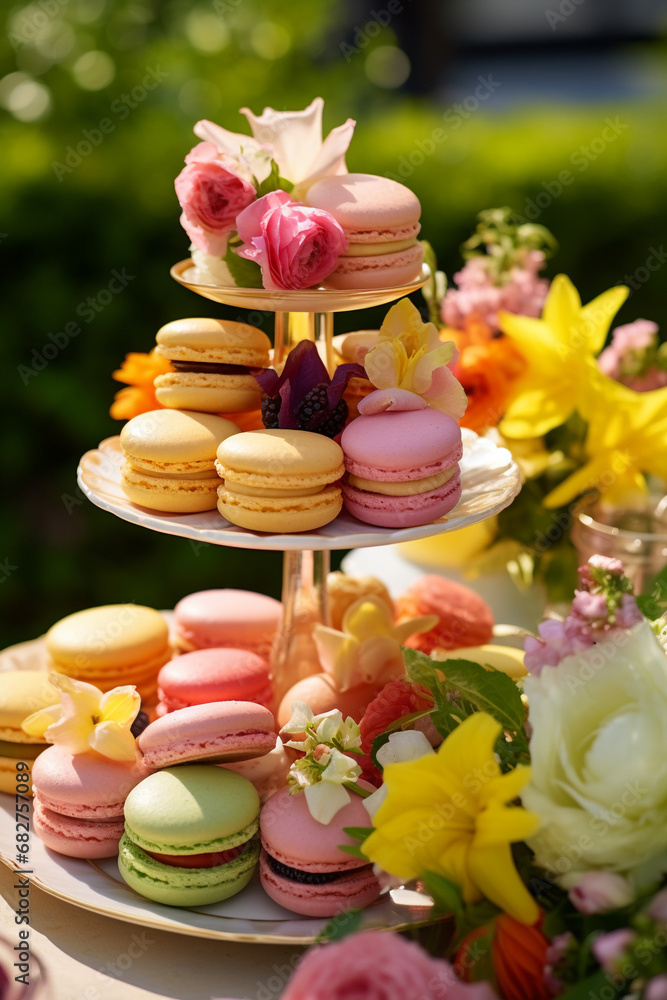 Seasonal Sweetness: Spring/Summer Dessert Table Featuring a Three-Tiered Tray of Treats