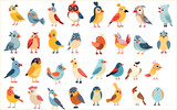 Set of cute little colorful birds, Beautiful birds, Spring birds