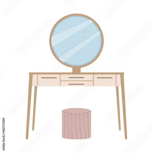 Vector icon dressing table and ottoman isolated.