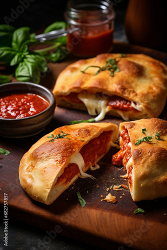 Italian Delight: Traditional Cheese Calzone Paired with Marinara Sauce