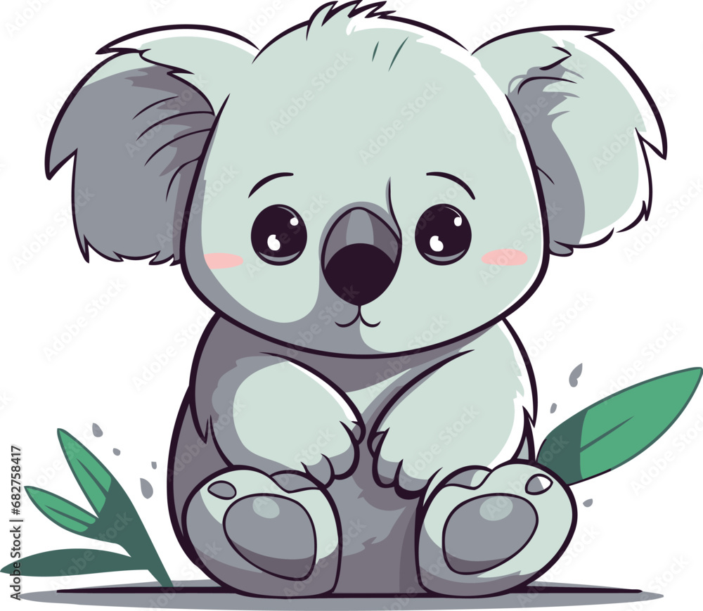 Cute koala sitting on the ground vector cartoon illustration