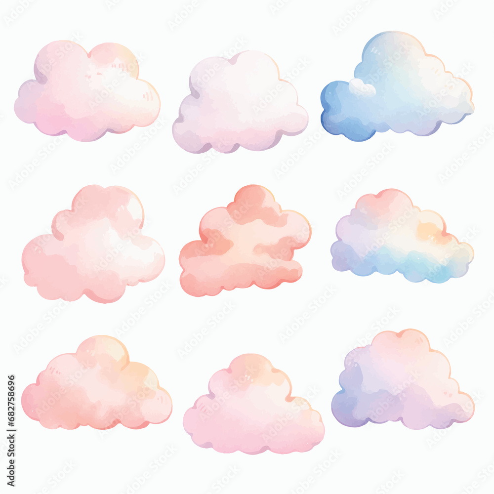 watercolor cute cloud illustration cartoon style