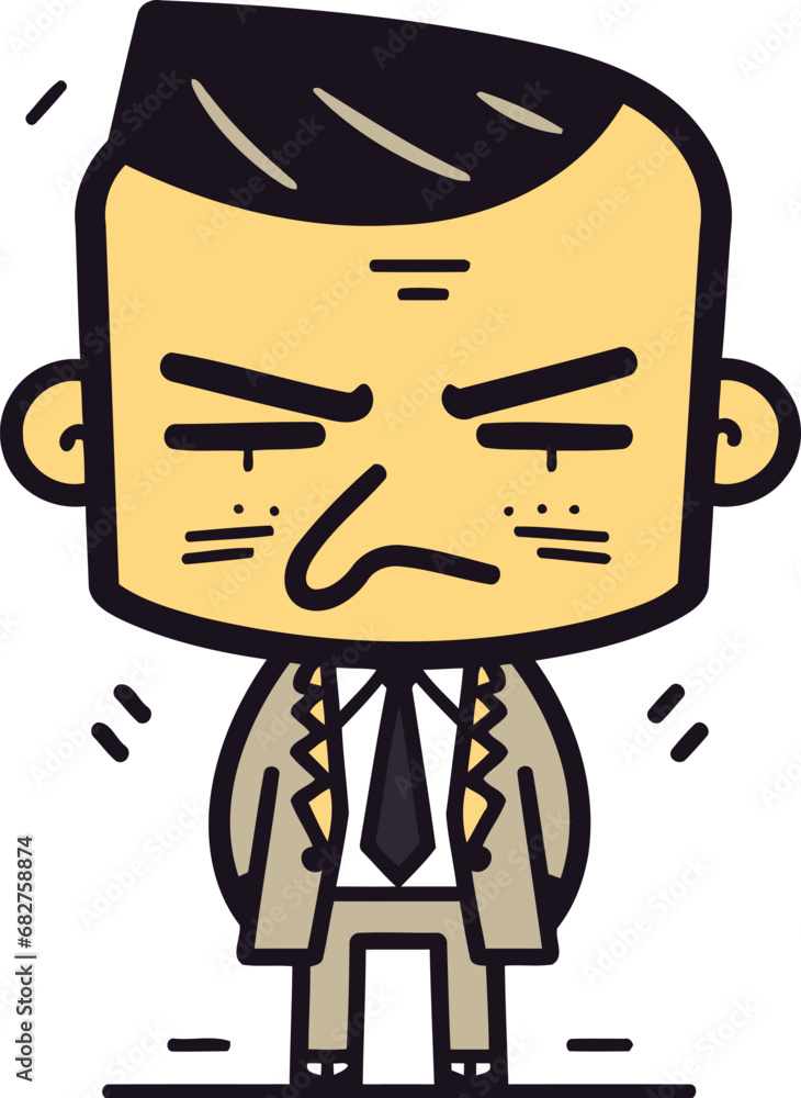 Angry boss cartoon character vector illustration in thin line style