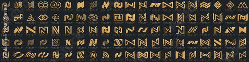 collection abstract letter N logo design. modern logotype N design with gold color. vector illustration