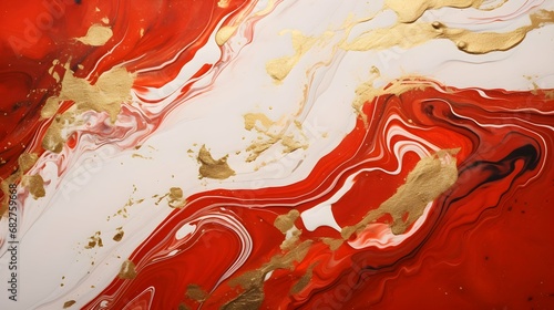 red, white and gold acryl pouring background. Generative AI