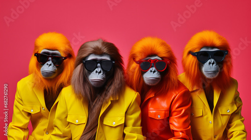 Slika na platnu Creative animal concept. Ape in a group vibrant brig