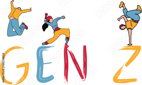 Khái niệm minh họa vector thế hệ Z Hiển thị một nhóm thanh thiếu niên sử dụng công nghệ và tiện ích để giao tiếp, Thích hợp cho trang đích, giao diện người dùng, web, thẻ giới thiệu ứng dụng, biên tập