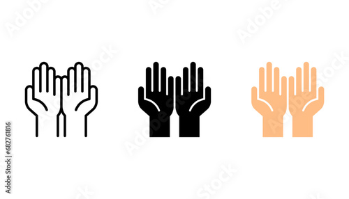Fotografie, Obraz Raising hands to celebrate line art vector icon set, vector illustration on whit