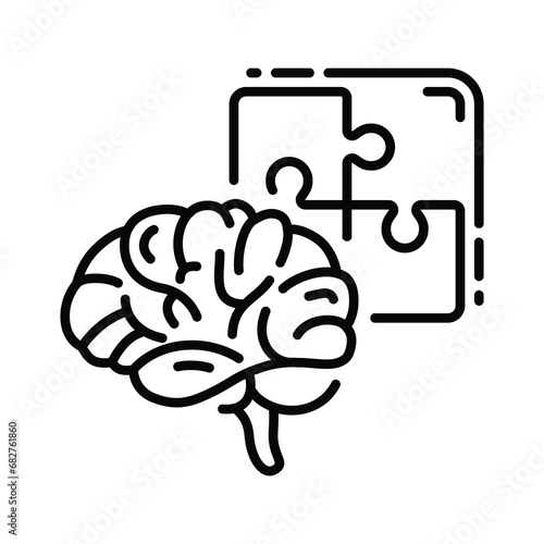 Brain and Puzzle Line Icon Design for Games and Problem Solving