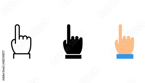 Hand showing one finger or counting one. Sketch line flat icon set of hand. vector illustration on white background