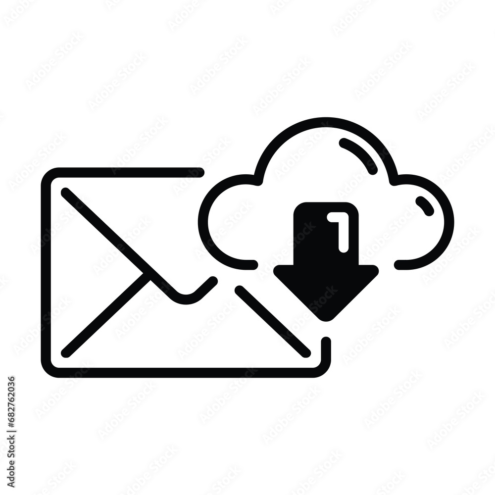 Email icon and down arrow cloud in line style with downloading messages from cloud Email icon and down arrow cloud in line style with downloading messages from cloud