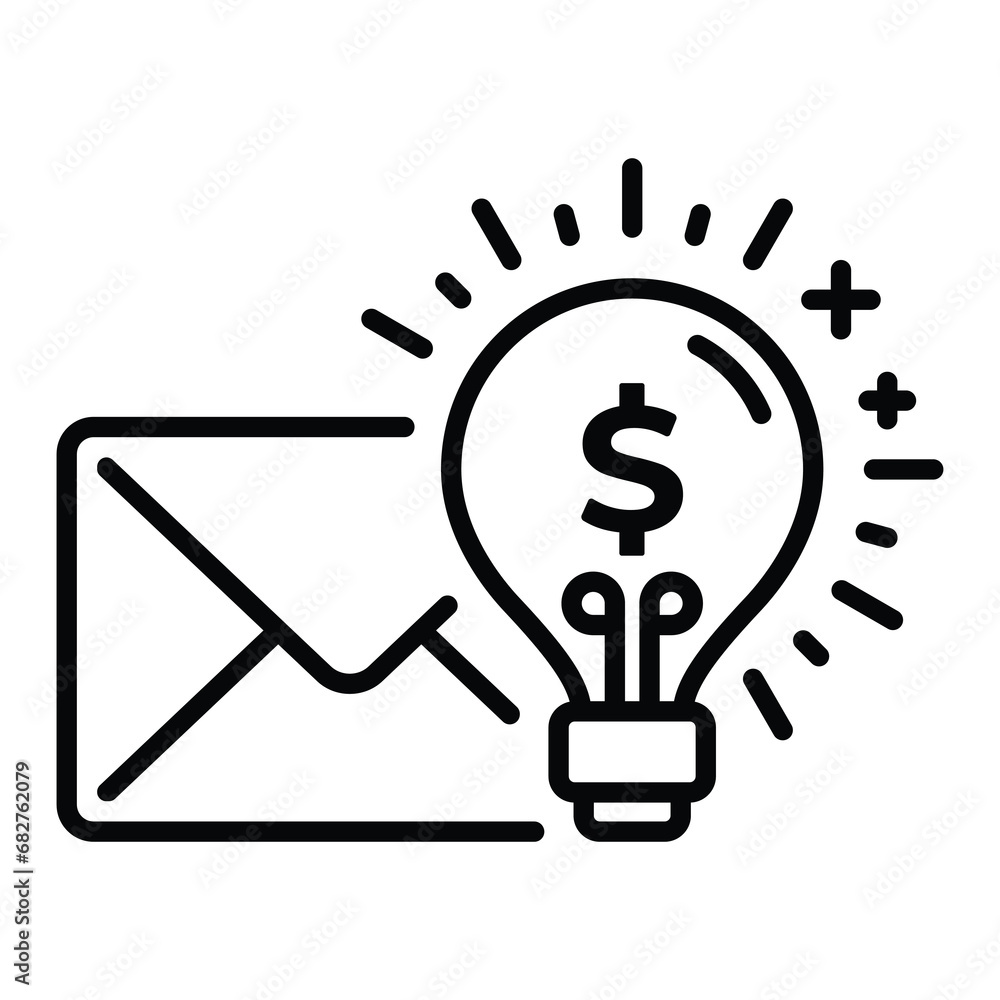 email icon and business idea and finance notification In line style email icon and business idea and finance notification In line style