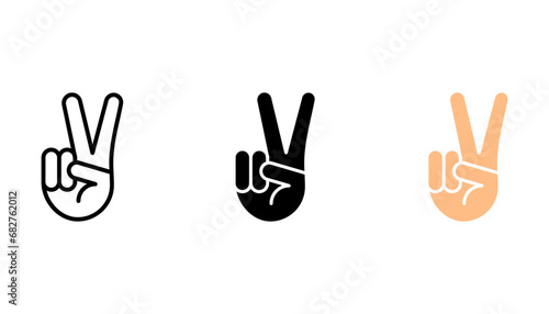 Peace hand gesture icon set. Two fingers up. vector illustration on white background