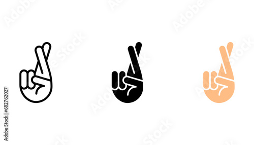 Fingers crossed emoji linear icon set. Luck, superstition hand gesture. Hand with middle and index fingers crossed. vector illustration on white background