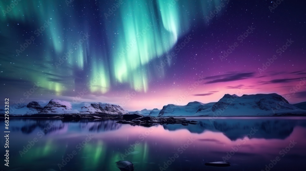 Aurora Borealis over Snowy Landscape