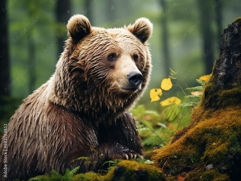 A close-up shot capturing the majestic details of a bear in its natural habitat. A close-up shot capturing the majestic details of a bear in its natural habitat.