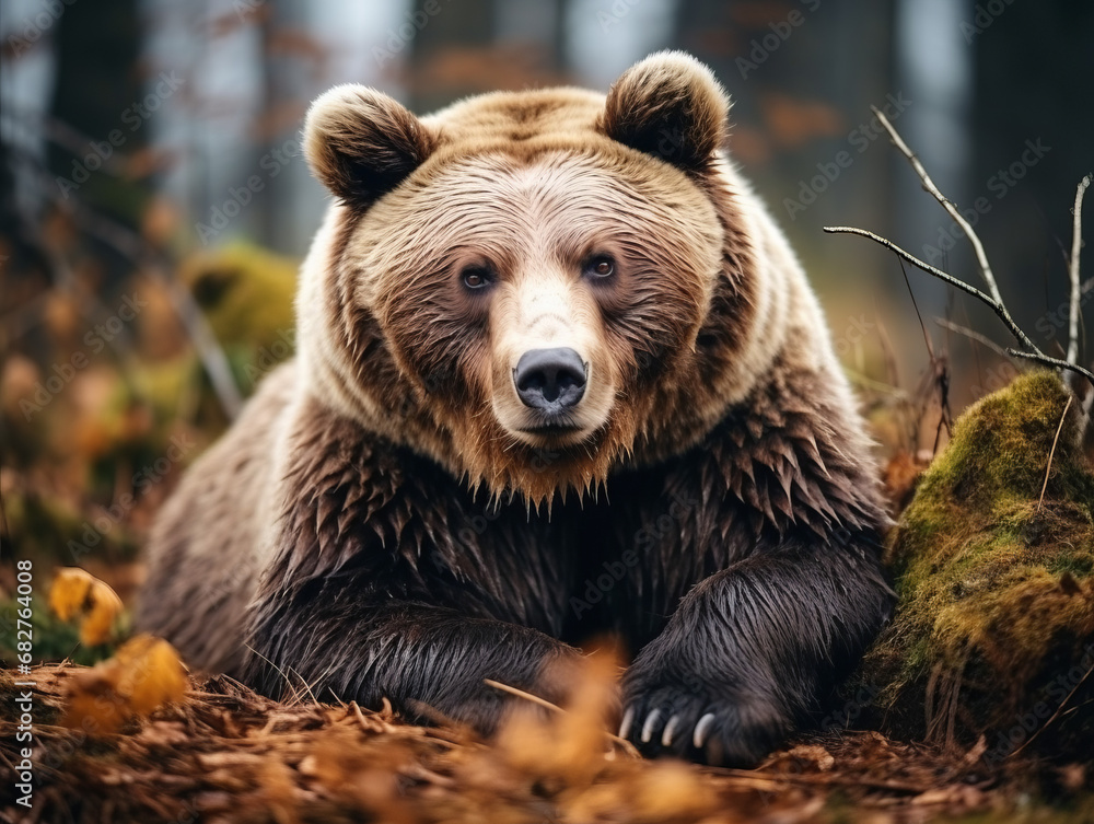 A close-up shot capturing the majestic details of a bear in its natural habitat. A close-up shot capturing the majestic details of a bear in its natural habitat.