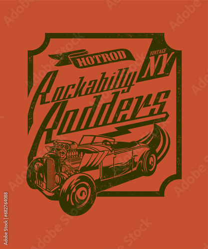 Hotrod Rockabilly rodders vintage vector illustration style. photo