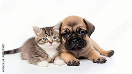 Cute little kitten cat and cute puppy dog together © Natia
