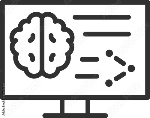 Brain research, linear icon. Brain data on a monitor. Line with editable stroke