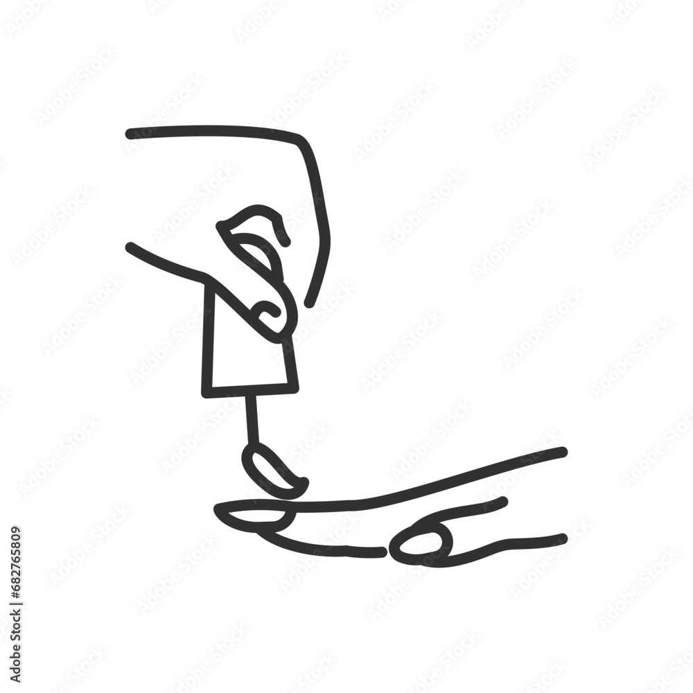 Paint nails, linear icon, hand with a paintbrush shouts nails. Line with editable stroke Paint nails, linear icon, hand with a paintbrush shouts nails. Line with editable stroke