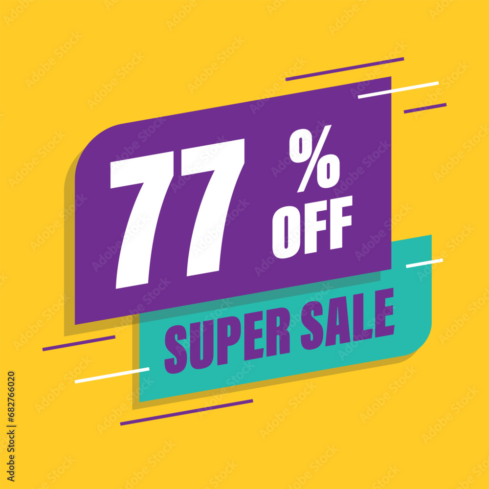 Seventy seven 77% percent purple and green sale tag vector Seventy seven 77% percent purple and green sale tag vector