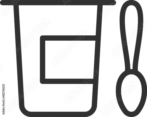 Yogurt with a spoon, linear icon. Line with editable stroke