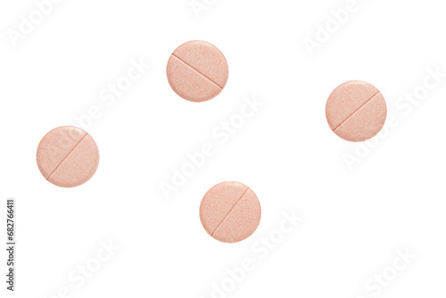 Set of four round pink pills isolated on transparent background. Png. Medical, pharmacy and healthcare concept. © Olena Svechkova