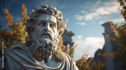 Generative AI, Stoicism concept, sculpture of a stoic, representing philosophy, ancient greek god statue