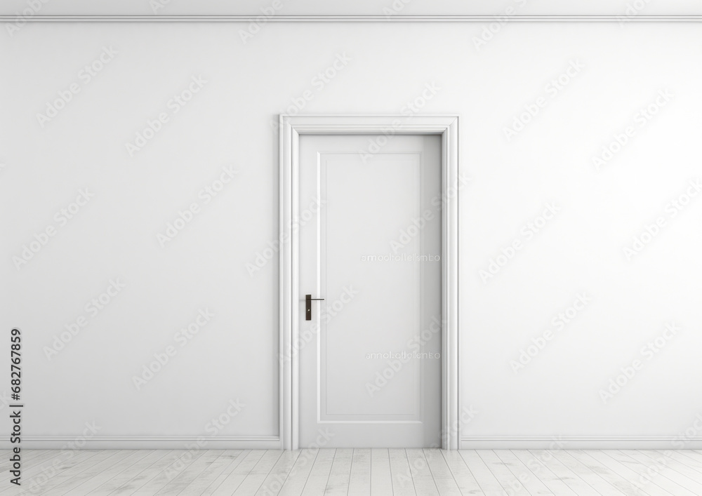 Modern white door. White wall with free space. Minimalist bright interior. Modern white door. White wall with free space. Minimalist bright interior.
