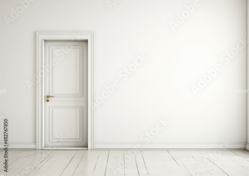 Modern white door. White wall with free space. Minimalist bright interior. © Ruslan Gilmanshin