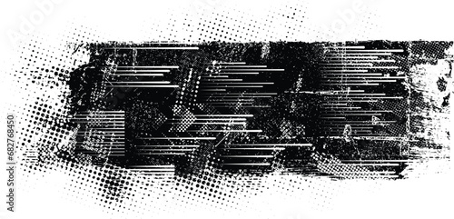 Glitch distressed grange shape . Noise grungy logo .  Shape textured with fast lines.Grunge , distress effect .Vector shapes with a halftone dots, and speed lines. screen print texture.