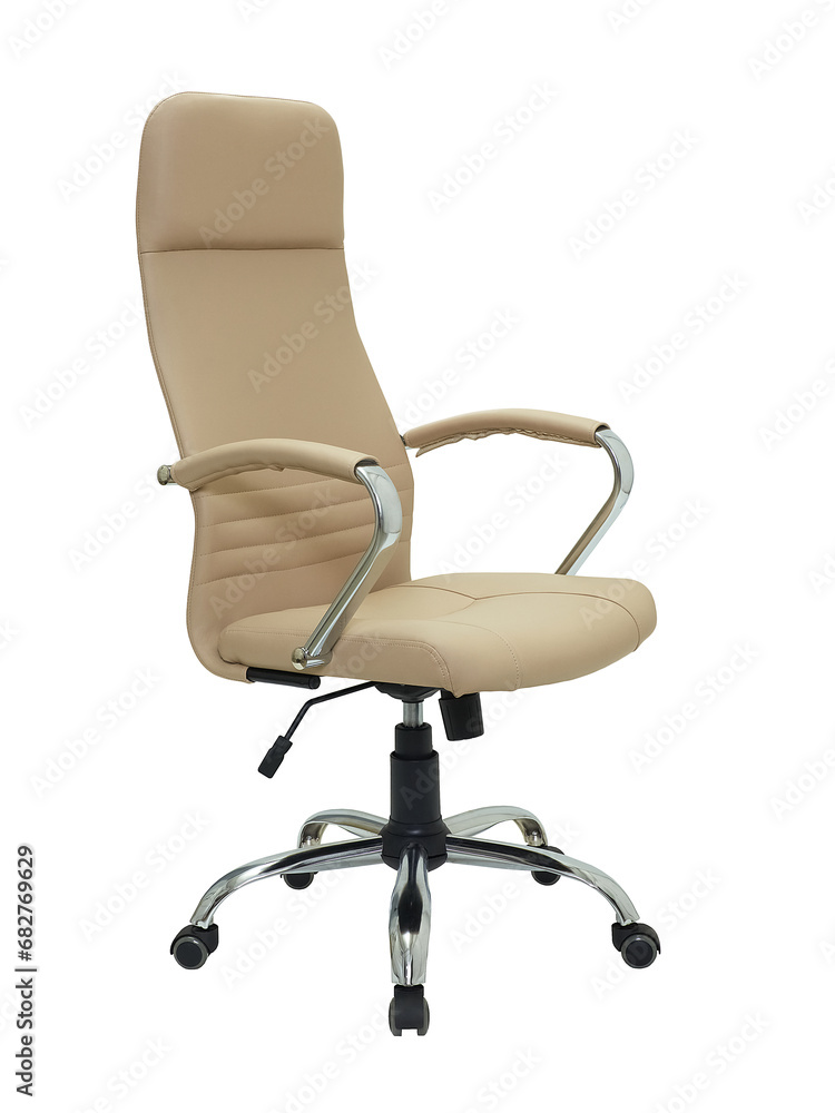 side view of beige office armchair on wheels isolated on white background side view of beige office armchair on wheels isolated on white background