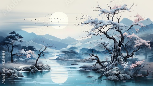 Watercolor painting of bamboo, water and trees
Generative Al
