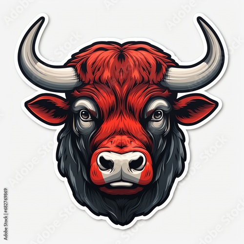 a red and black bull with horns