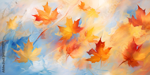 Fallen Leaves Background Stock Photo Autumn background with maple leaves Watercolor painting Digital art painting Beautiful autumn leaves backgrounds aquarel illustration Ai Generative