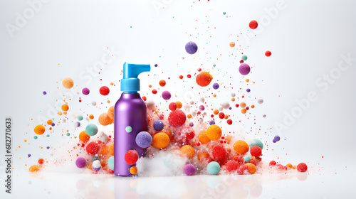 a spray bottle surrounded by colorful balls