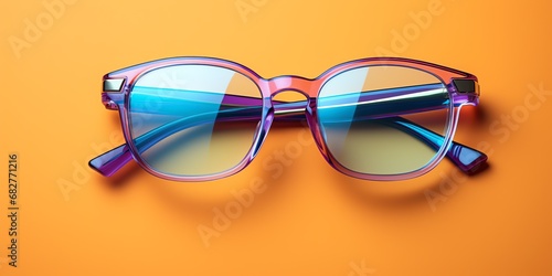 a pair of glasses on a yellow surface photo