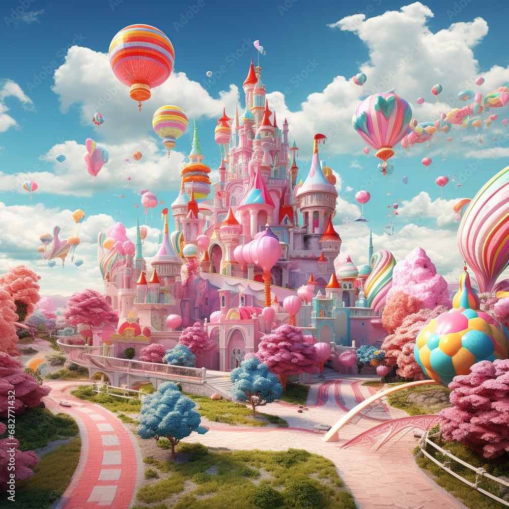 Amusement park colorful candies clouds rainbows fairies candy Amusement park colorful candies clouds rainbows fairies candy