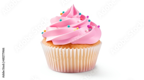 a cupcake with pink frosting and sprinkles